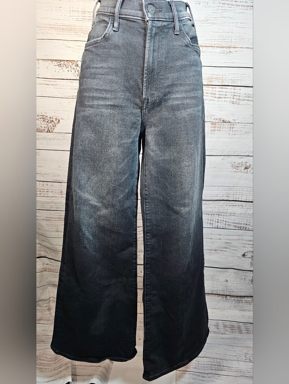 MOTHER Lil’ Hustler Roller Sneak High Rise Wide Leg Jeans 26 Black